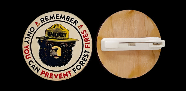 Smokey Bear "Match Break" Wood Button, Made in the USA