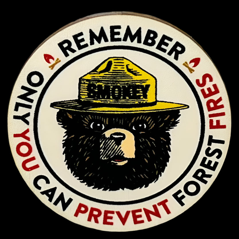 Smokey Bear "Remember Only You" Wood Button, Made in the USA