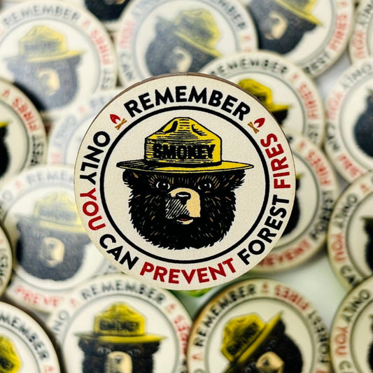 Smokey Bear "Remember Only You" Wood Button, Made in the USA