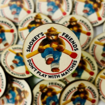 Smokey Bear "Match Break" Wood Button, Made in the USA