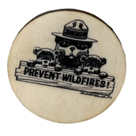 Smokey Bear "Smokey and Friends" Wood Button, Made in the USA